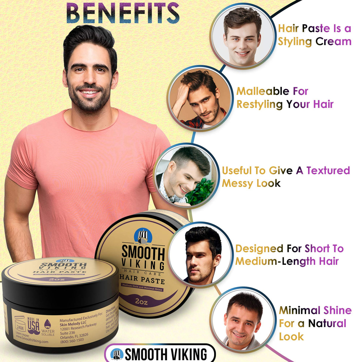 Smooth Viking Forming Cream - High Hold Styling Cream for Matte Finish, Men's Hair Products, Hair Paste for Short, Curly and Long Hair, Made in USA, 2oz