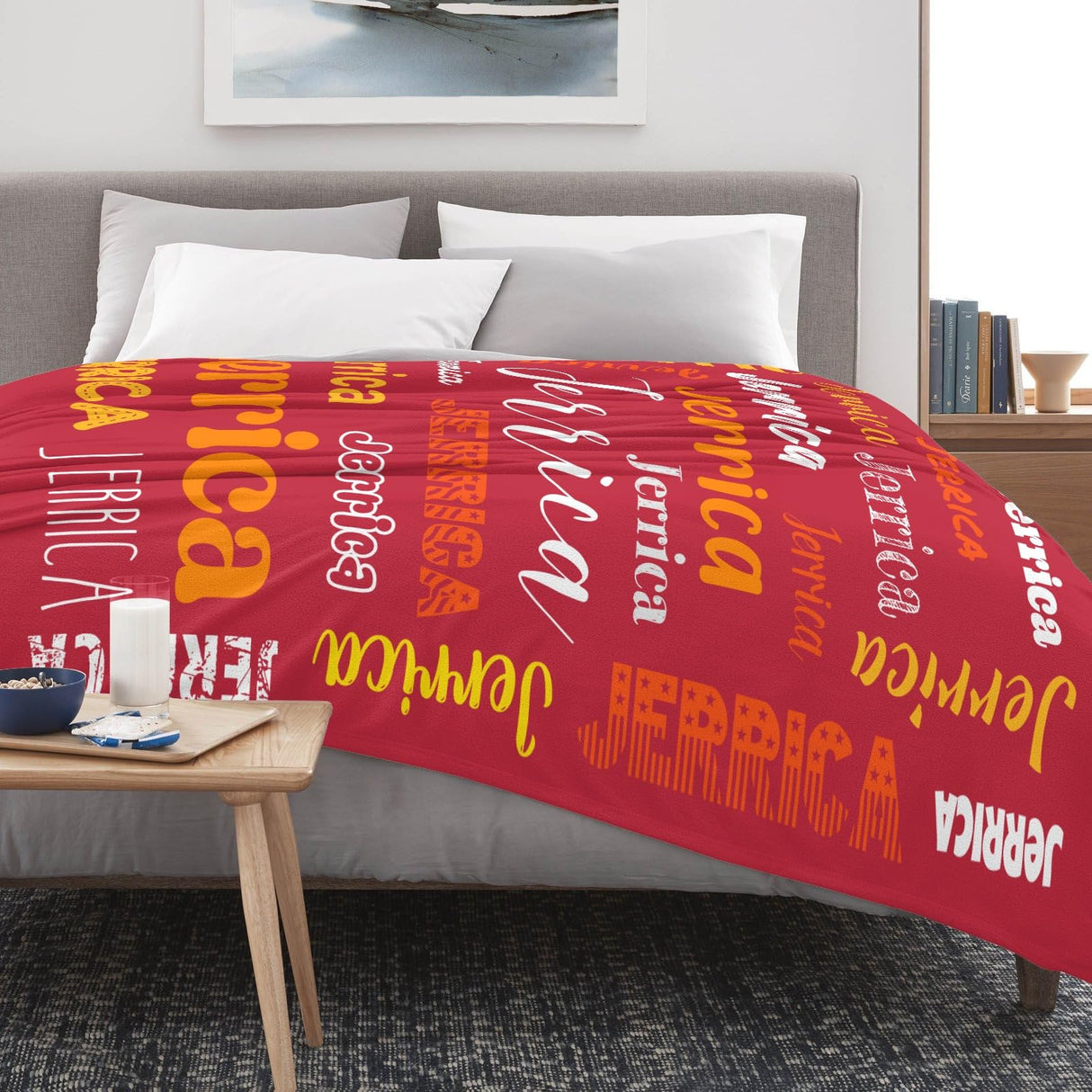Custom Blanket with Name, Soft Cozy Personalized Name Blankets for Kids, Girls, Boys, Adults, Customized Christmas Blanket for Women, Men, Newborn, New Mom, Red Colors, Made in USA