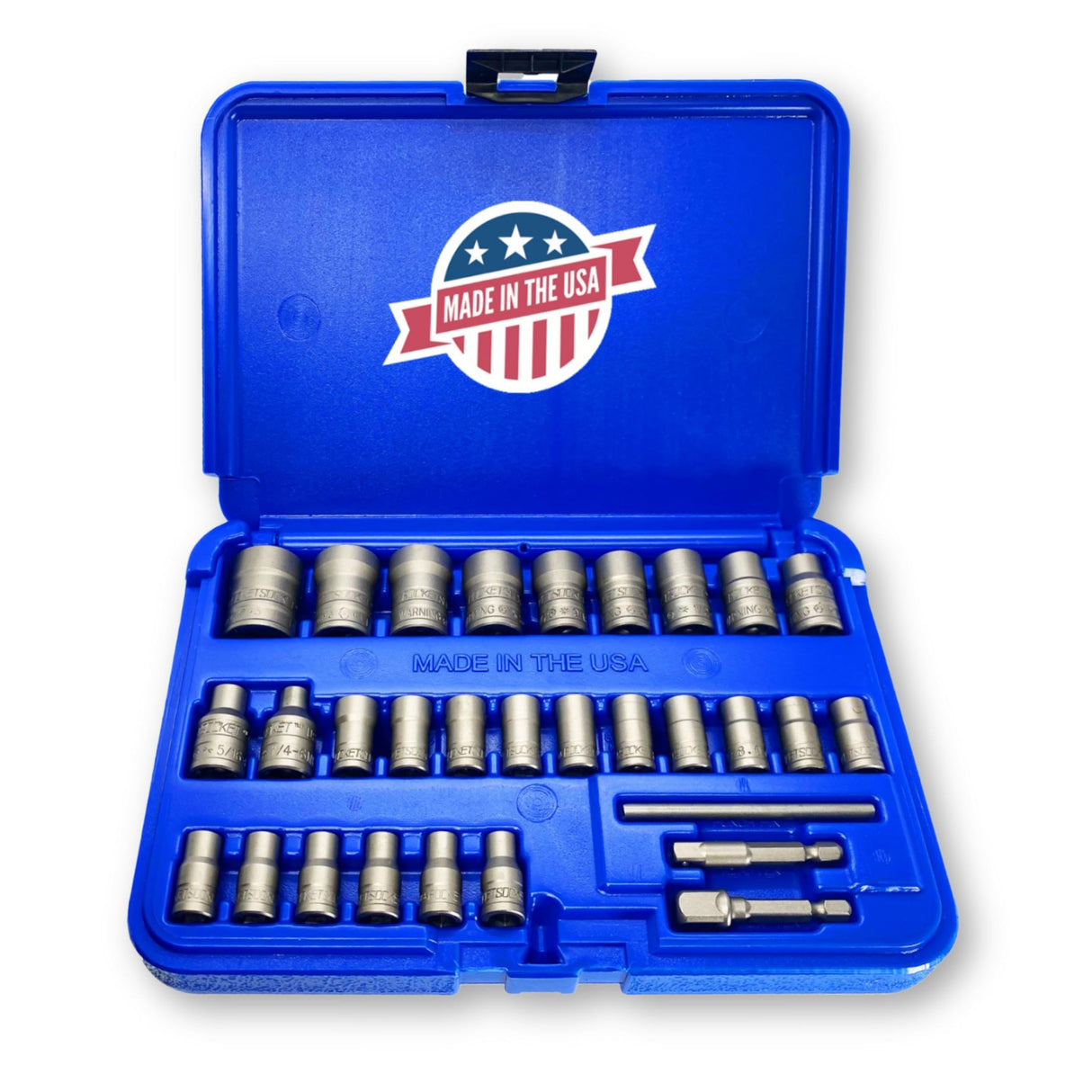 18-Piece Bolt Extractor Set | Made in USA Turbo Sockets for Stripped, Rounded, Rusted Bolts & Nuts | Impact Grade 1/4" & 3/8" Drive Lug Nut & Bolt Remover Kit | Nut Extractor Socket Set