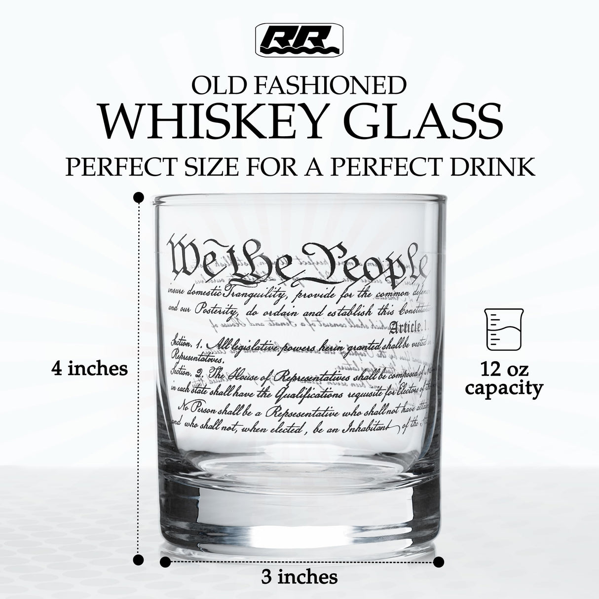 Rogue River Tactical USA Constitution Preamble Patriotic Veteran Old Fashioned Glass Gift For Patriot