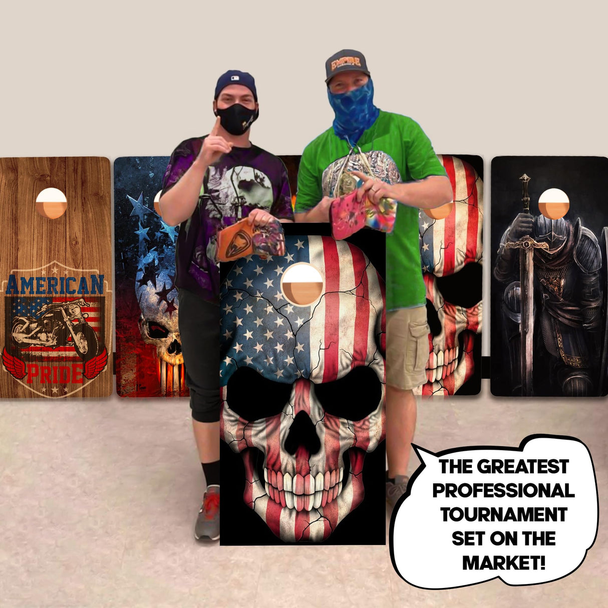 BackYardGamesUSA Pro Cornhole Boards Set | Made in USA | 3/4 Baltic Birch | No Bounce | Triple Thick Legs | Two Brace & Handles, Tournament 2x4 Regulation Set with Score Tower & Cornhole Bags