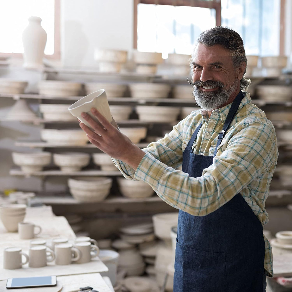 Handmade Ceramic Coffee Mug - Ol' Blue with White Frost 14oz