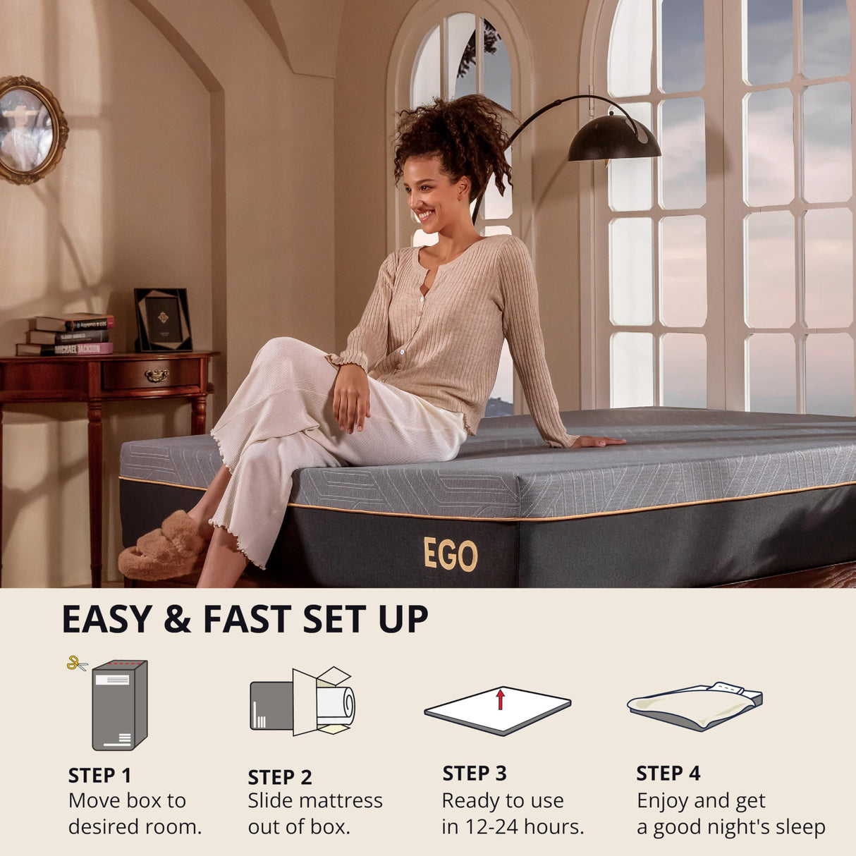 EGOHOME 14 Inch Queen Memory Foam Mattress for Back Pain, Cooling Gel Bed in a Box, Made in USA, CertiPUR-US Certified, Therapeutic Medium Mattress, 60x80x14 Black