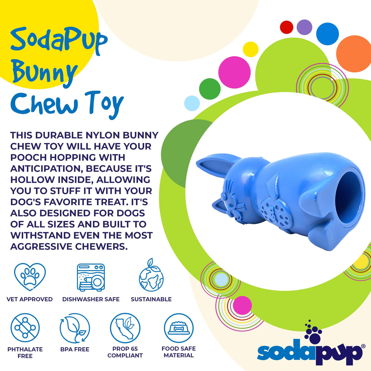 SodaPup Hot Dog – Durable Dog Chew Toy Made in USA from Non-Toxic, Pet Safe, Food Safe Nylon Material for Mental Stimulation, Clean Teeth, Fresh Breath, Problem Chewing, Calming Nerves, & More