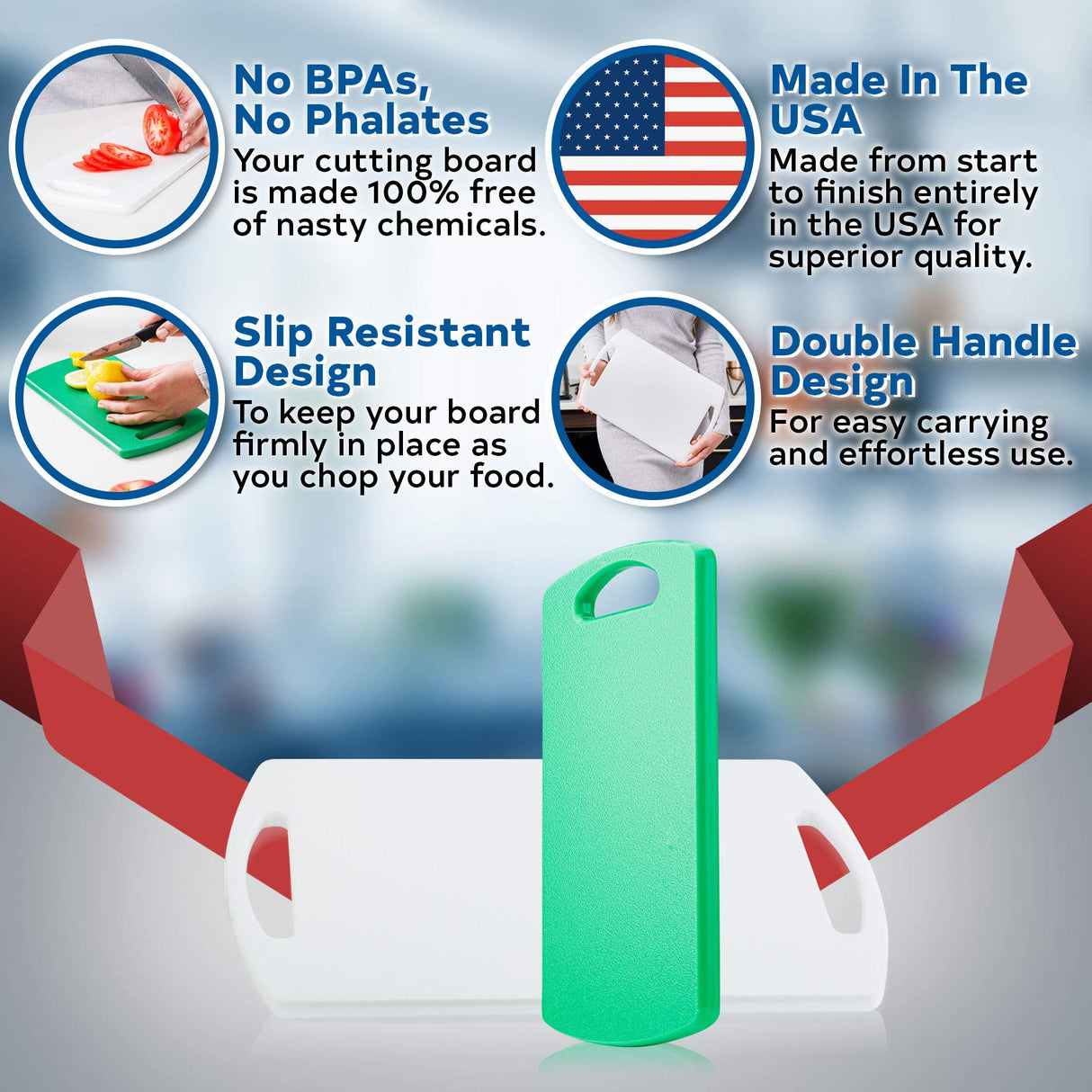 Plastic Cutting Boards for Kitchen, Made in USA, Set of 2, Large 15.5"x10" and Small 11.5"x6", BPA and Phthalate Free, Meets USDA-NSF-FDA Standards, Commercial 1/2" Thick HDPE Plastic, Dishwasher Safe