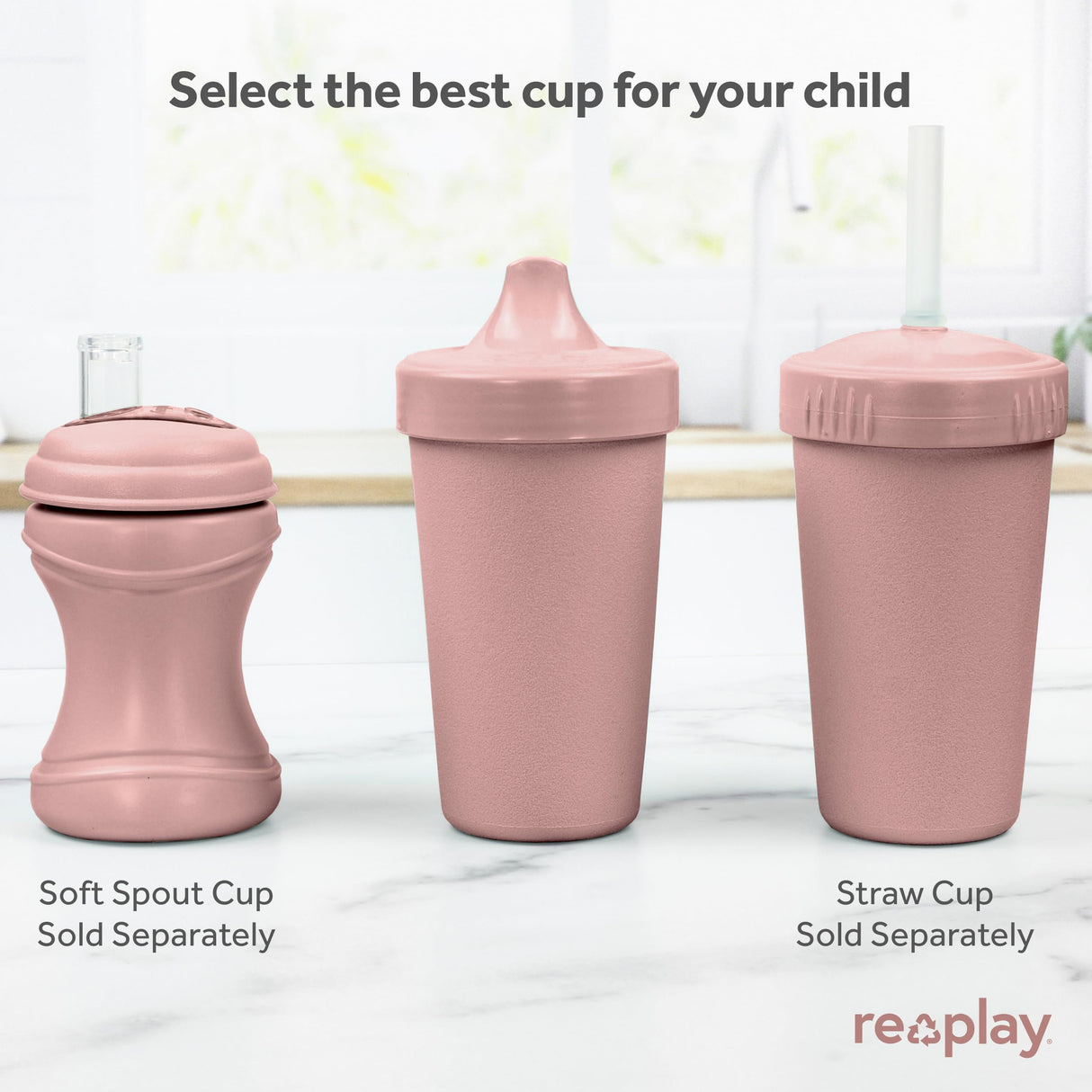 Re-Play Made in USA 10 Oz. Sippy Cups for Toddlers, Pack of 4 - Reusable Spill Proof Cups for Kids, Dishwasher/Microwave Safe - Hard Spout Sippy Cups for Toddlers 3.13" x 6.25", Desert Roses