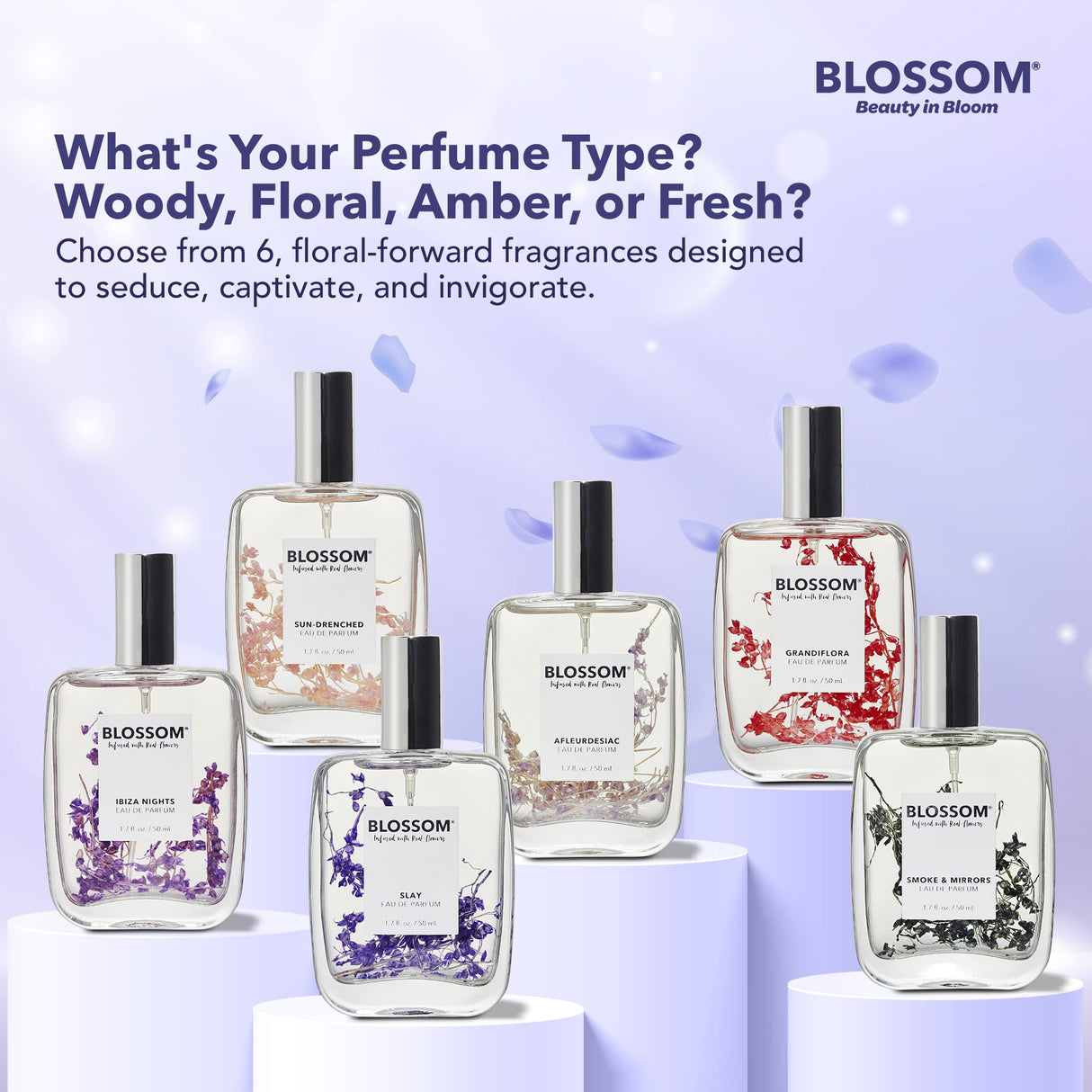 Blossom Unisex Eau De Parfum, Cruelty Free and Vegan Fragrance, Plant-based Perfume Spray, Infused with Real Flowers, Made in USA, 1.7oz, (White Calla Lily, Grapefruit, Sundrenched Flowers), Slay