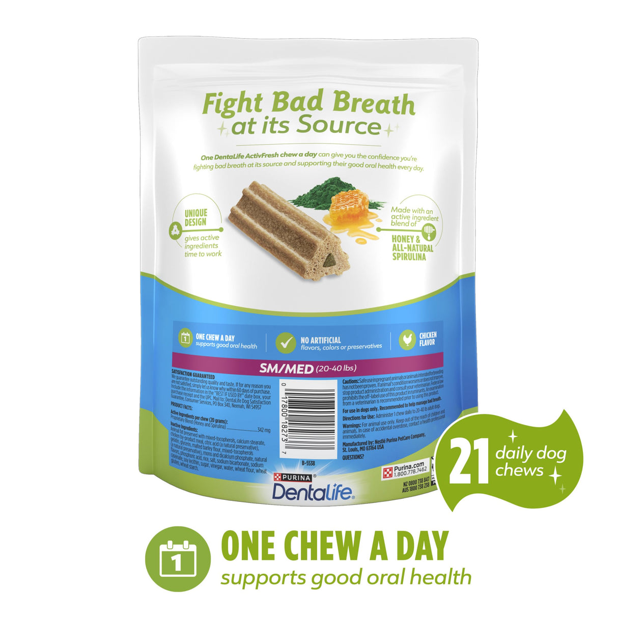 Purina DentaLife ActivFresh Chicken Flavor Small/Medium Breed Adult Dog Dental Chews - 21 ct. Pouch