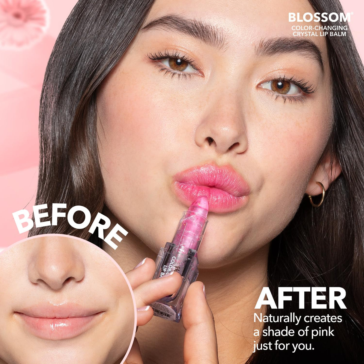 Blossom Moisturizing pH Color Changing Shimmering Lip Balm Sparkle Lip Stain Tint, Infused with Real Flowers, 3g, Electric Pink