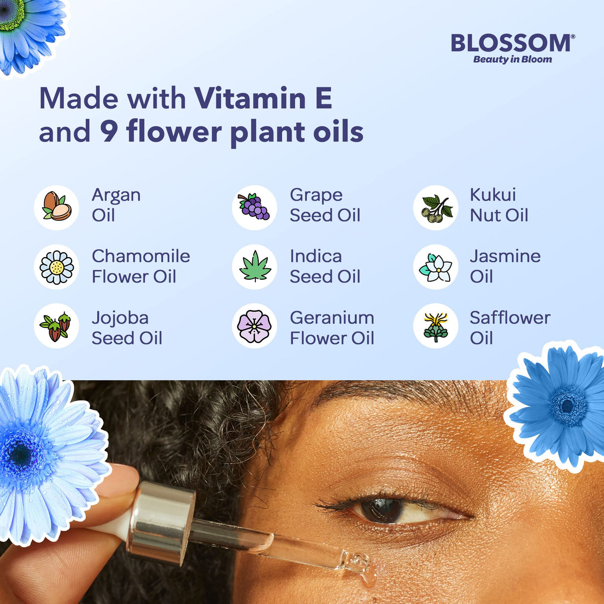Blossom All Natural Eye Serum with Essential Oils, Organic Cruelty Free Moisturizing, Infused with Real Flowers, Made in USA, 0.5 fl. oz., Spring Bouquet