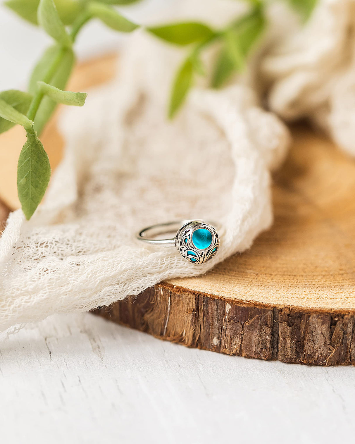 Bottled Up Designs Handmade Vintage Lace Adjustable Ring, Recycled Bottle Glass, Sterling Silver, Eco Friendly, Made in USA, Birthday Gifts, Mothers Day, Women, Anniversary (Mason Jar (Aqua))