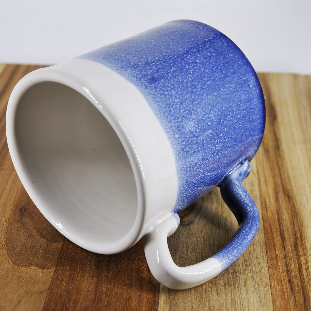 Handmade Ceramic Coffee Mug White and Blue 14oz