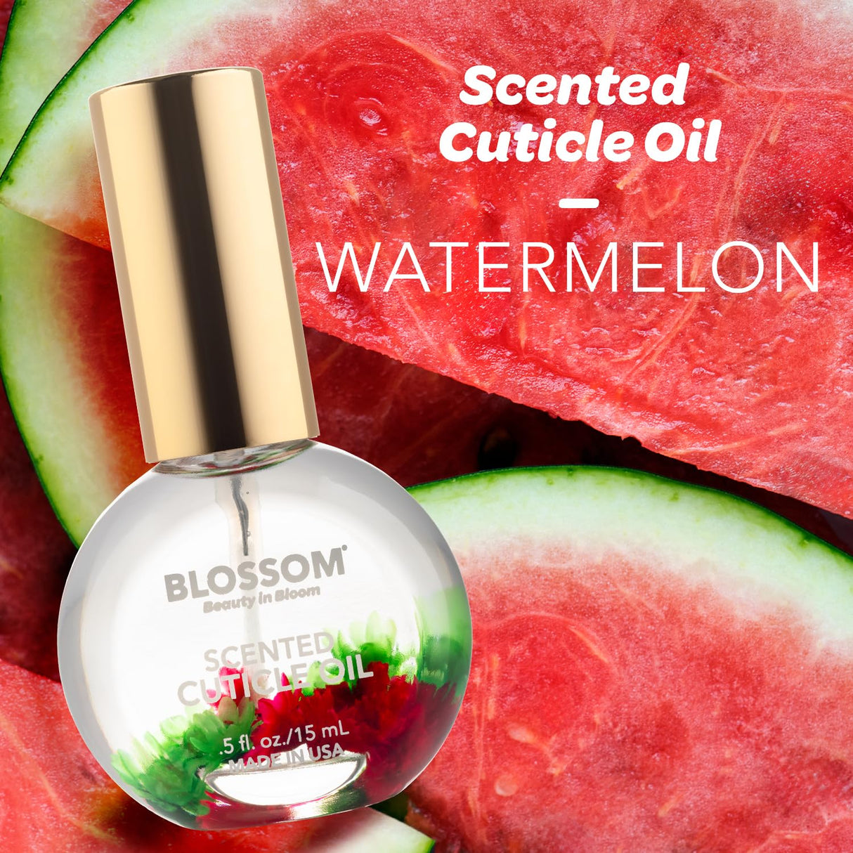 Blossom Scented Cuticle Oil, Infused with Real Flowers, Hydrating, Moisturizing, Strengthening, Made in USA, 0.5 fl. oz, Amazon Exclusive, Watermelon