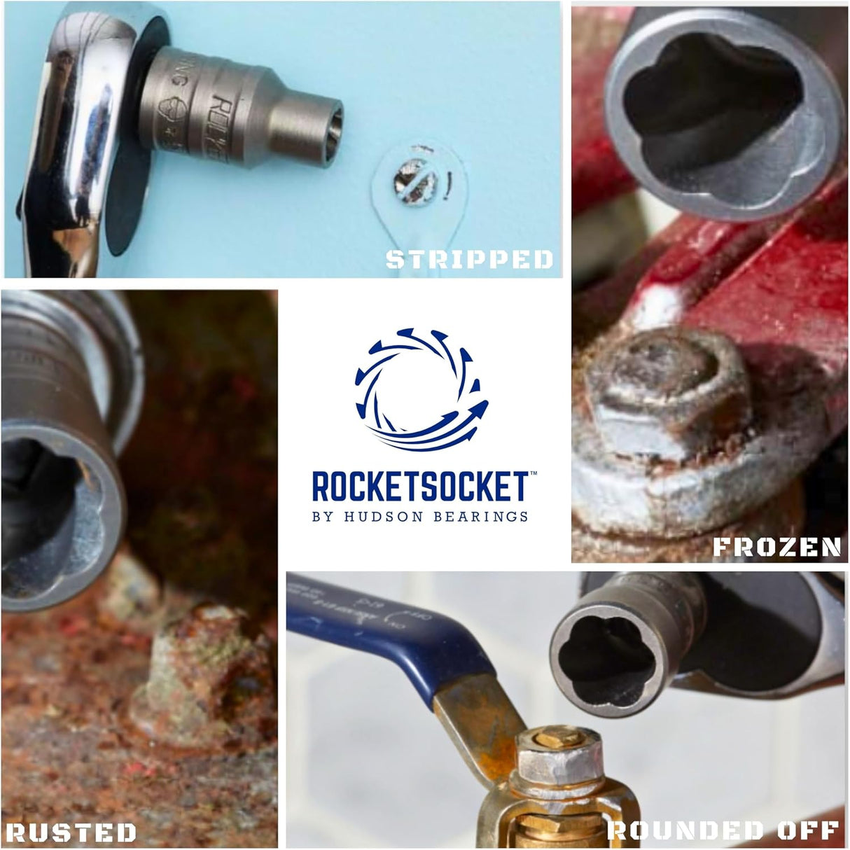 13 Piece Bolt Extractor Set | Made in USA Turbo Sockets for Stripped, Rounded, Frozen Bolts & Nuts | ⅜” Drive Impact Grade Lug Nut & Bolt Remover Kit | Nut Extractor Socket Set