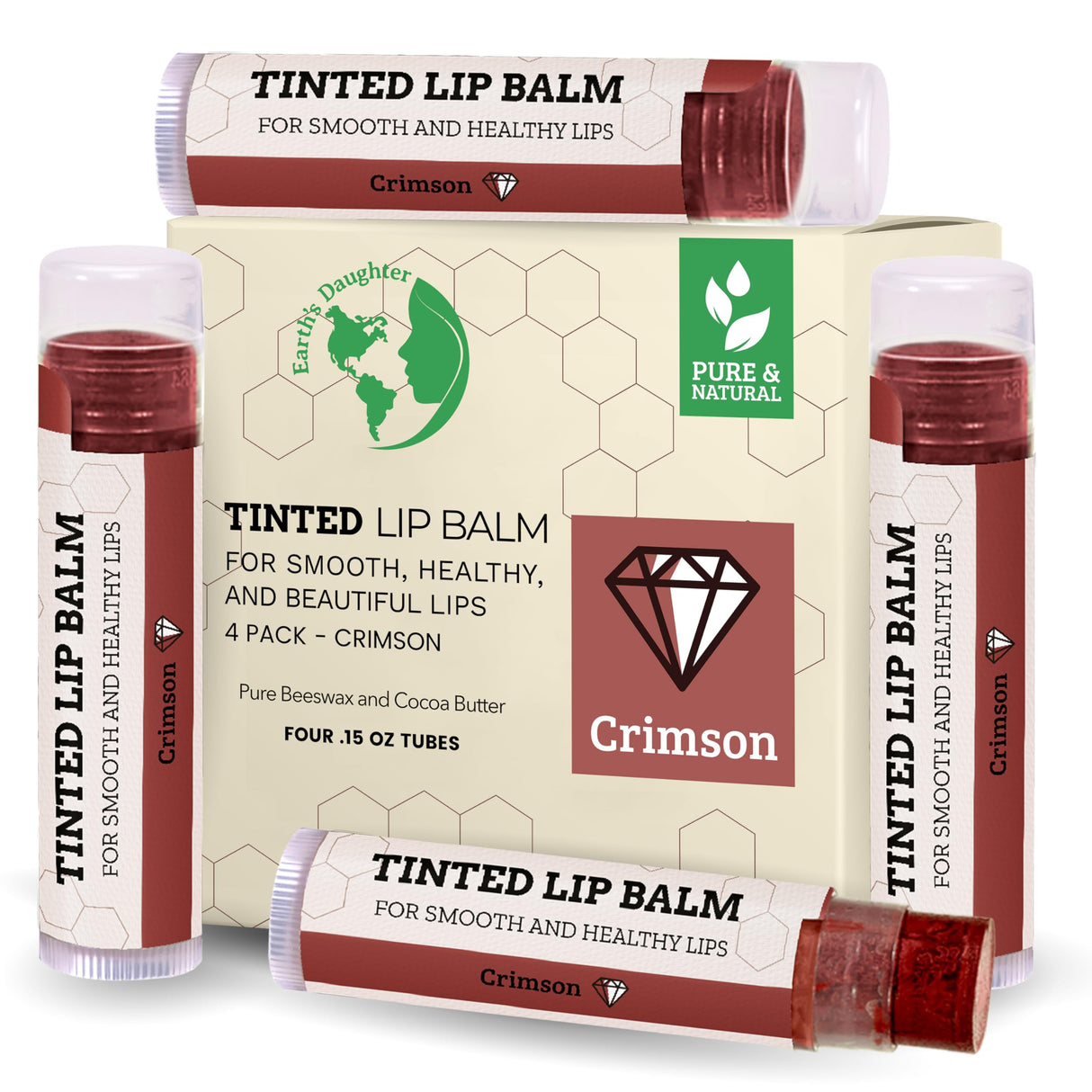 USDA Organic Lip Balm 6-Pack by Earth's Daughter Stocking Stuffers - Fruit Flavors, Beeswax, Coconut Oil, Vitamin E - Best Lip Repair Chapstick for Dry Cracked Lips - Moisturizing Lip Care