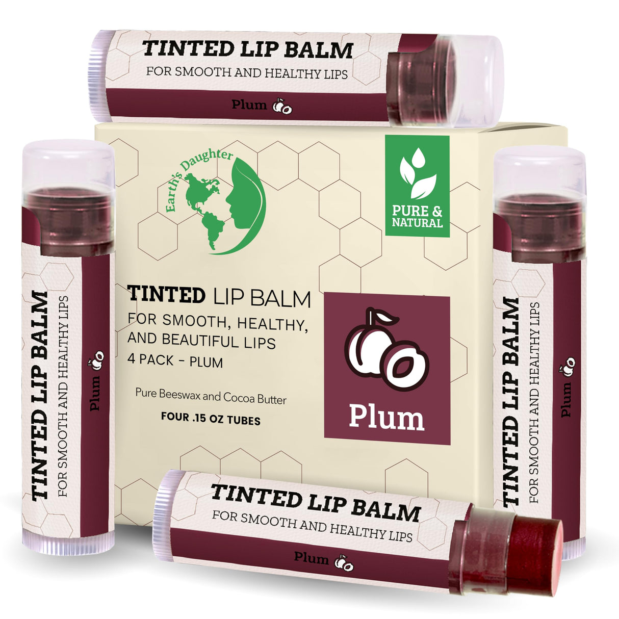 USDA Organic Lip Balm 6-Pack by Earth's Daughter Stocking Stuffers - Fruit Flavors, Beeswax, Coconut Oil, Vitamin E - Best Lip Repair Chapstick for Dry Cracked Lips - Moisturizing Lip Care