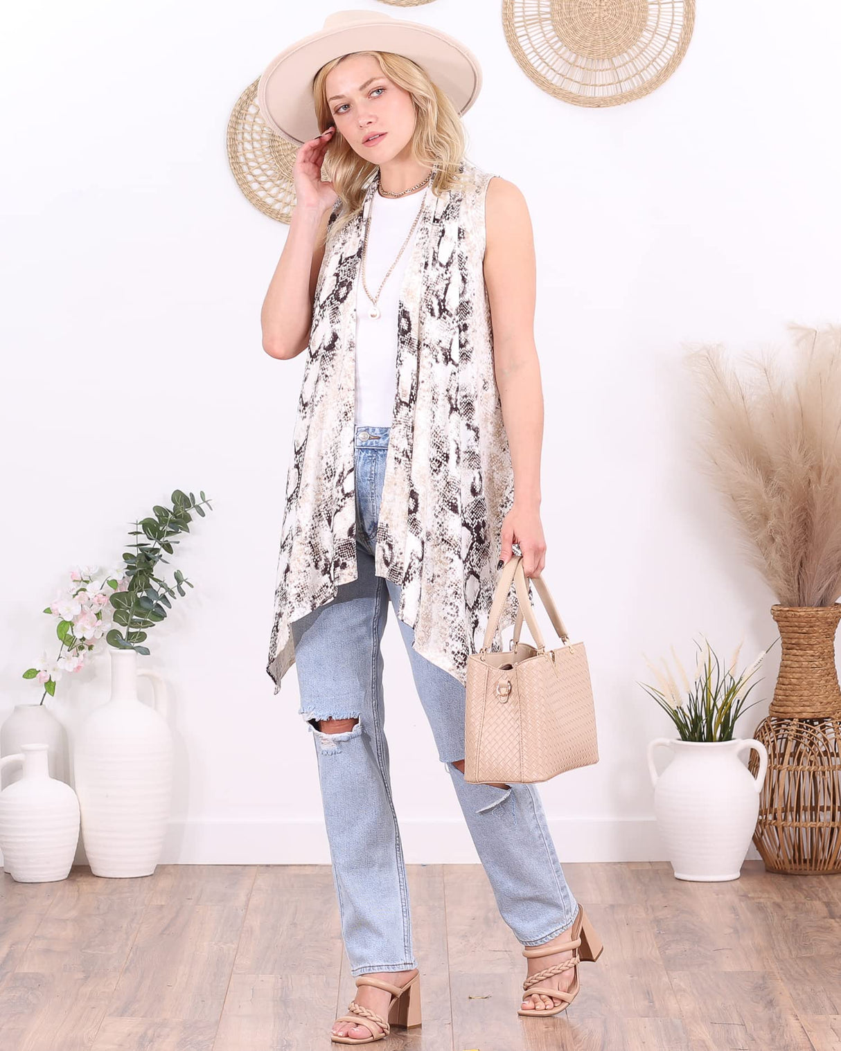 Popana Womens Sleeveless Lightweight Summer Open Front Long Duster Cardigan Vest Plus Size Made in USA