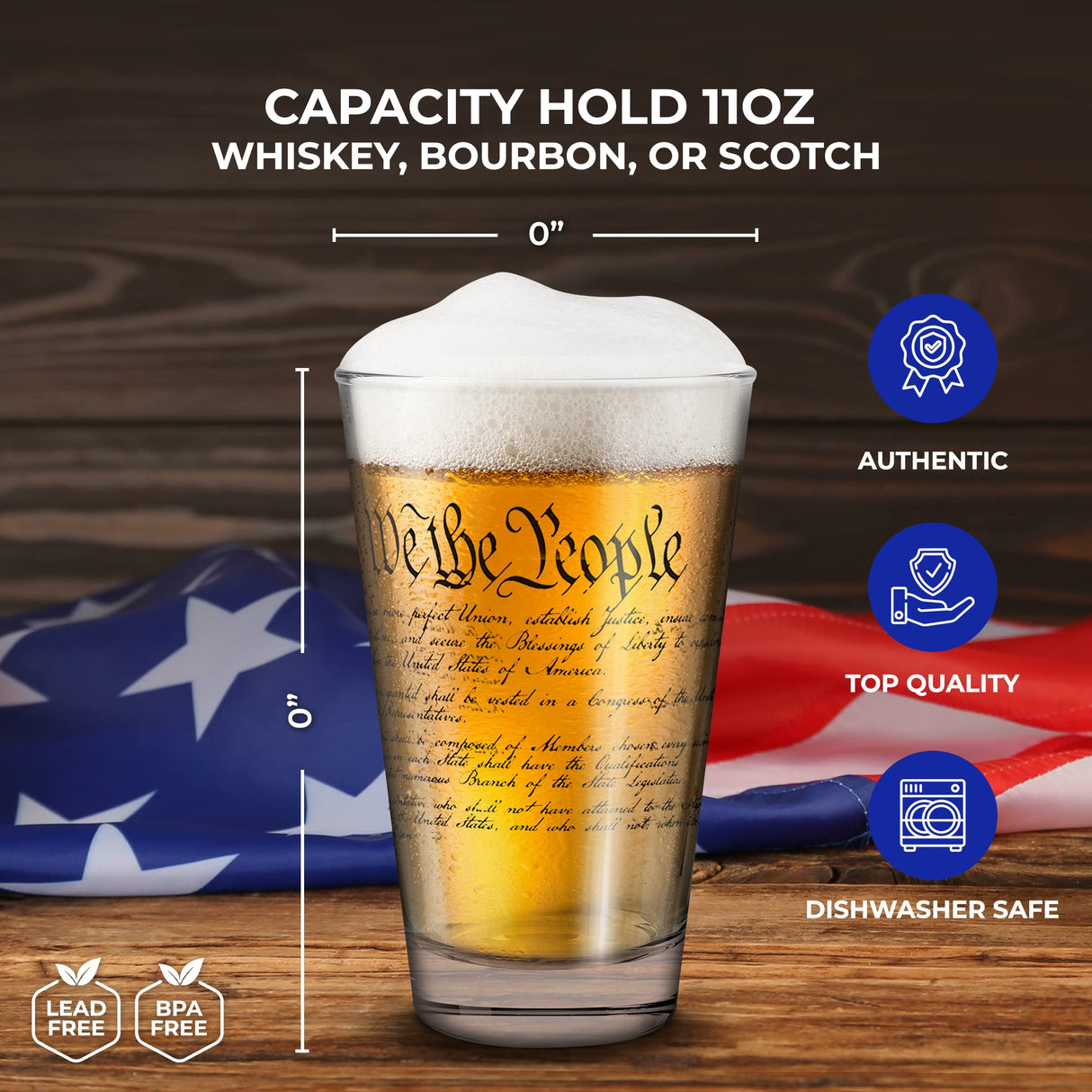 Lucky Shot - Constitution and Declaration of the Independence Whiskey Glass | United States Constitution & We The People | Old Fashioned Rocks Glasses -Set of 2 (11 oz)