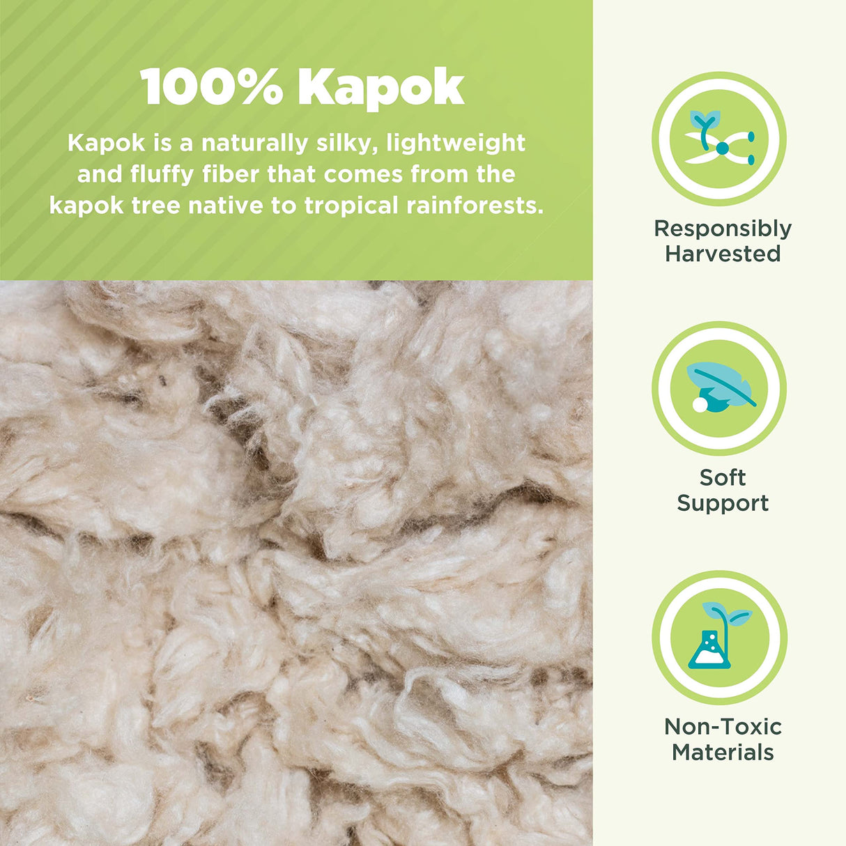 Bean Products Neck Roll Organic Kapok Pillow - 4" x 12" - Organic Cotton Zippered Shell - Made in USA