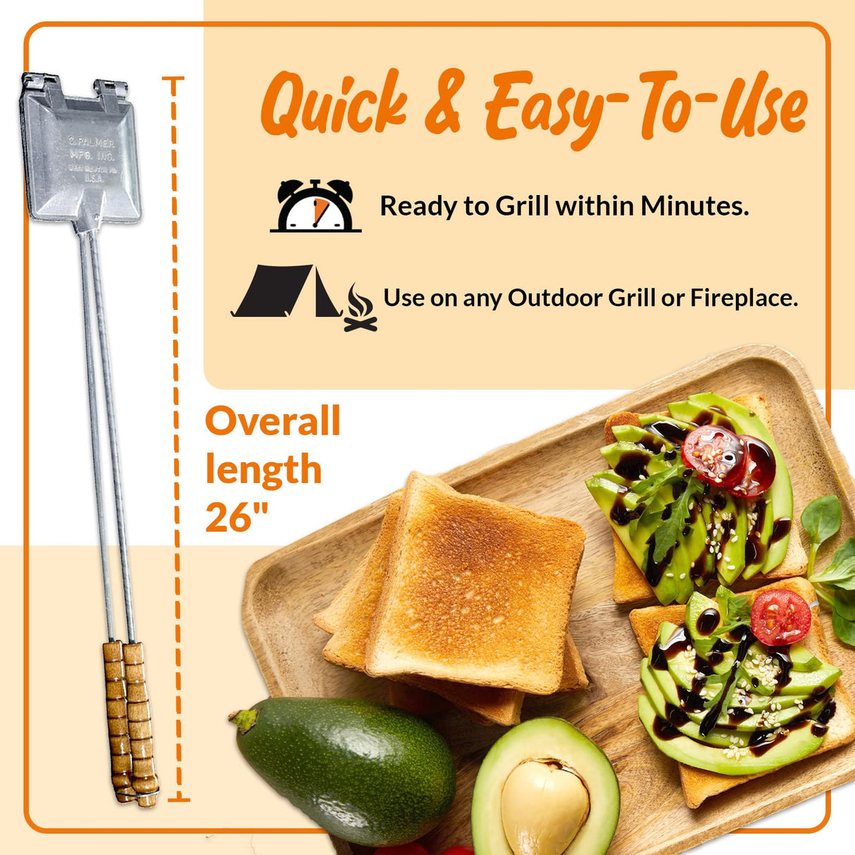 C. Palmer Aluminum Campfire Cooking Sandwich Maker, Long Handle Mountain Pie Maker, Made in America