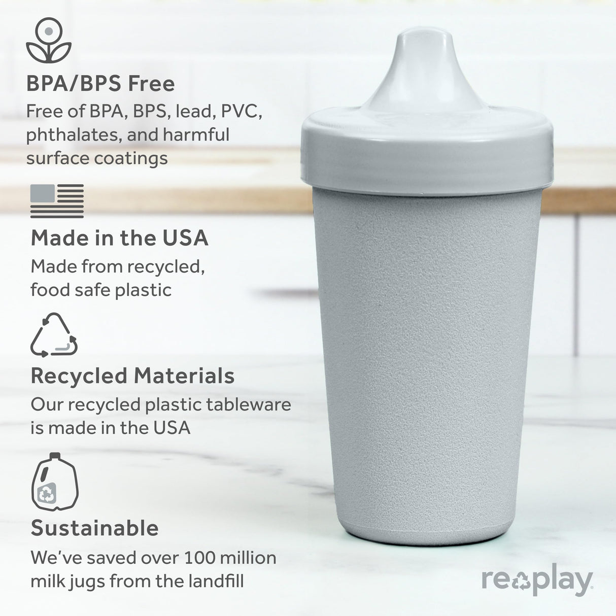 Re-Play Made in USA 10 Oz. Sippy Cups for Toddlers, Pack of 4 - Reusable Spill Proof Cups for Kids, Dishwasher/Microwave Safe - Hard Spout Sippy Cups for Toddlers 3.13" x 6.25", Desert Roses
