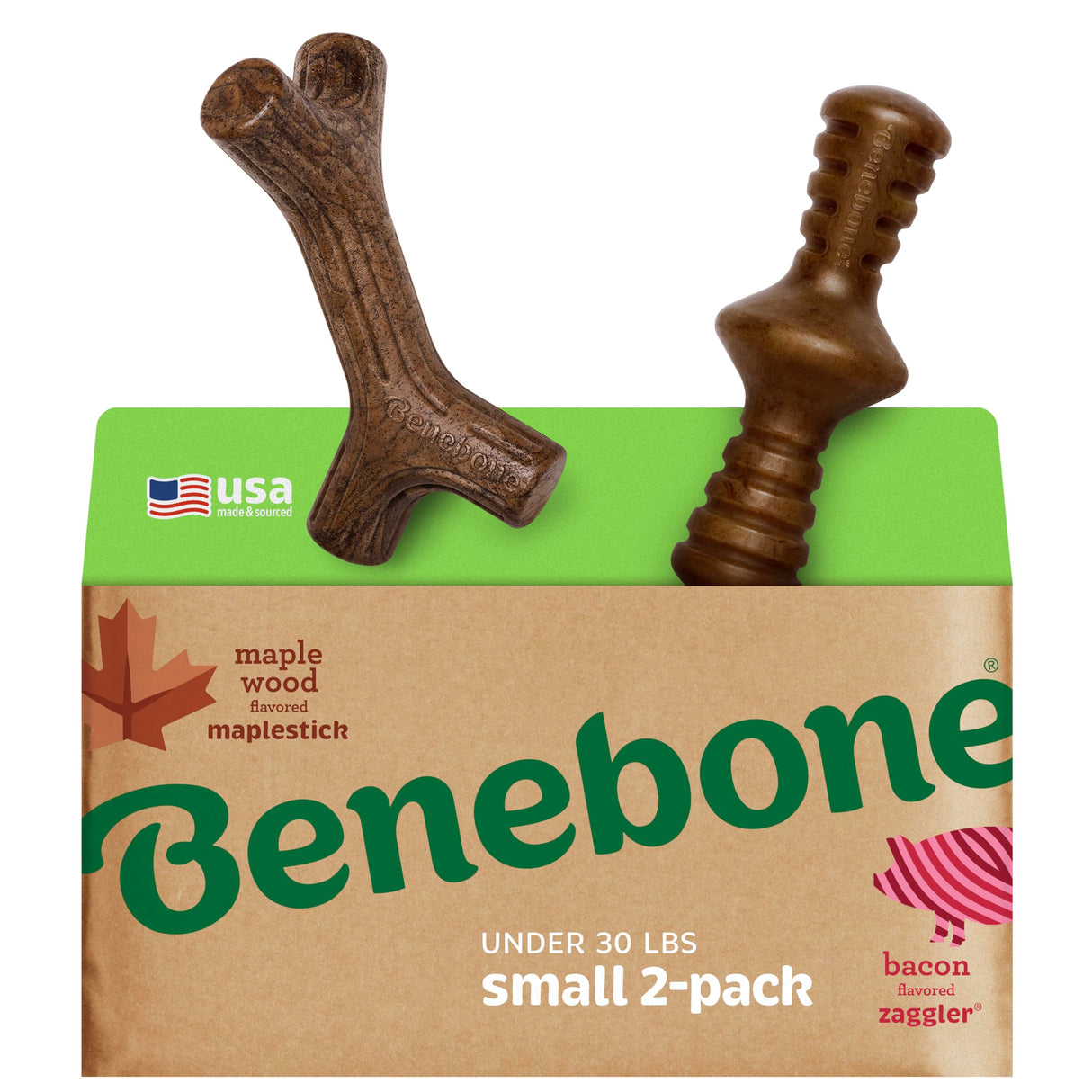 Benebone 2-pack Wishbone/Dental Durable Dog Chew Toys, Dog Toys for Aggressive Chewers, Real Bacon, Made in USA, Medium
