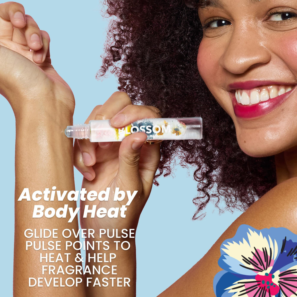 Blossom Roll on Perfume Oil for Women, Alcohol Free Rollerball Perfume with Essential Oil, Infused with Real Flowers, Made in USA, 0.20 oz (Lemon, Bergamot, Violet, White Musk), Cactus Flower