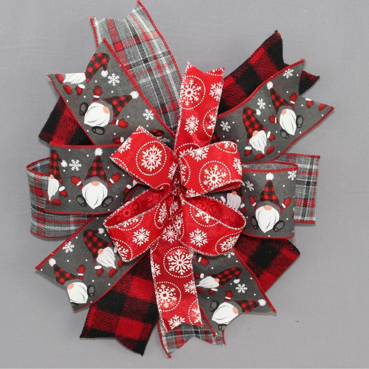 Christmas Cardinal Snowman Gingham Wreath Bow - Package Perfect Bows Made in USA