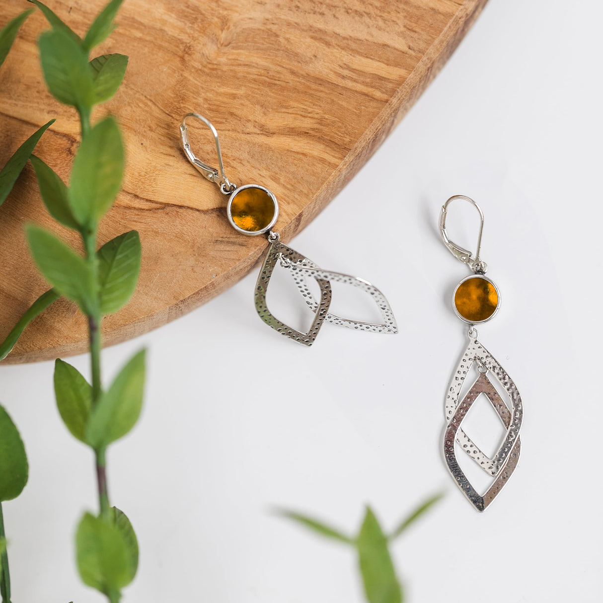 Bottled Up Designs Handmade Recycled Antique Glass and Sterling Silver Cascade Earrings (Olive Wine Bottle)