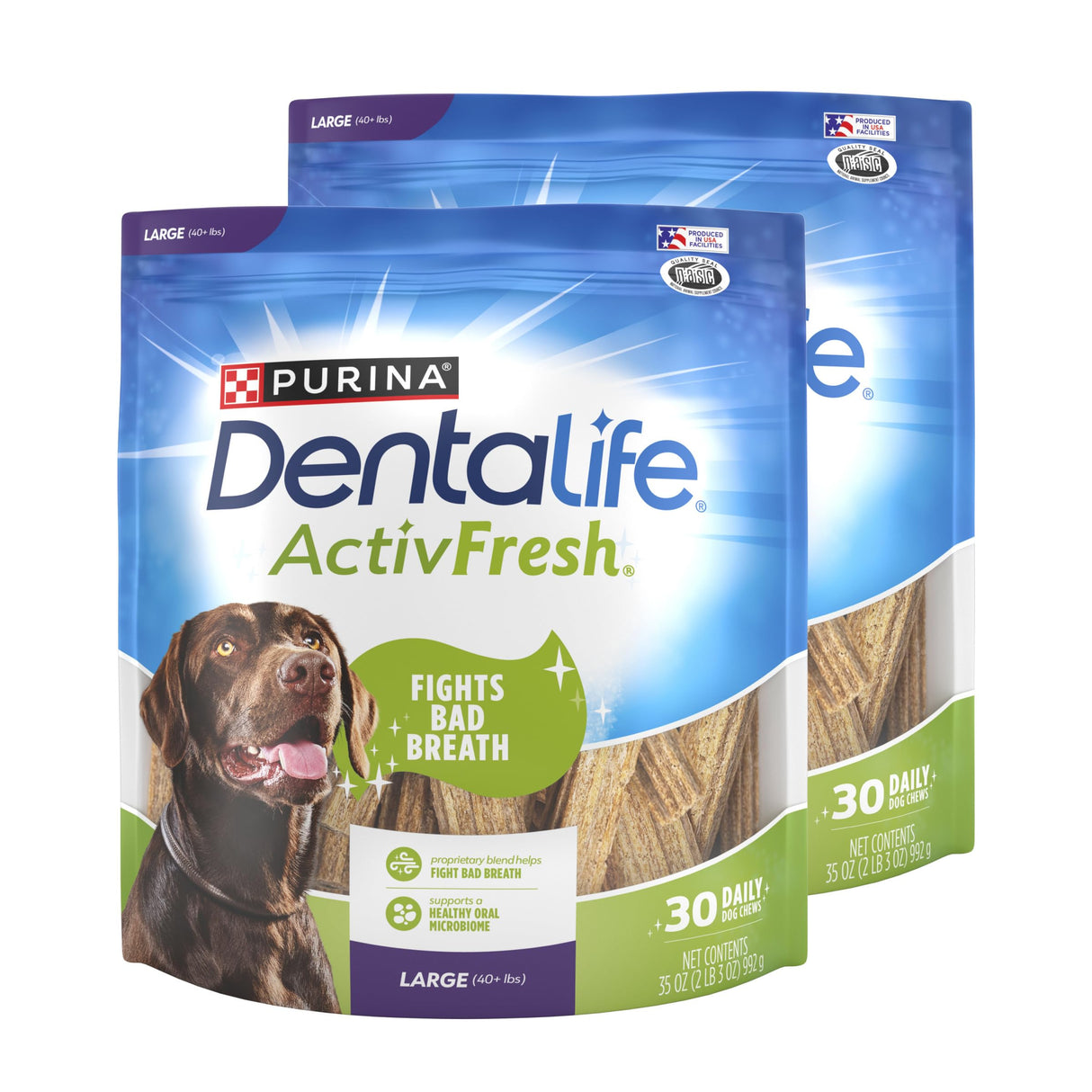 Purina DentaLife ActivFresh Chicken Flavor Large Breed Adult Dog Dental Chews – Multipack - 30 ct. Pouch