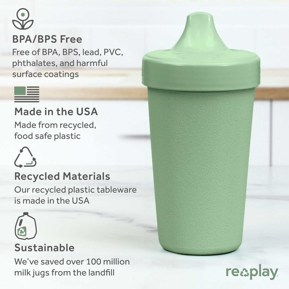 Re-Play Made in USA 10 Oz. Sippy Cups for Toddlers, Pack of 4 - Reusable Spill Proof Cups for Kids, Dishwasher/Microwave Safe - Hard Spout Sippy Cups for Toddlers 3.13" x 6.25", Desert Roses