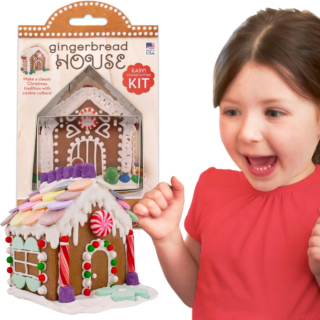 Mini Gingerbread House Cookie Cutter Set, Two Cookie Cutters with Recipe Card, Makes 4-1/2" Tall Gingerbread House Made in USA by Ann Clark