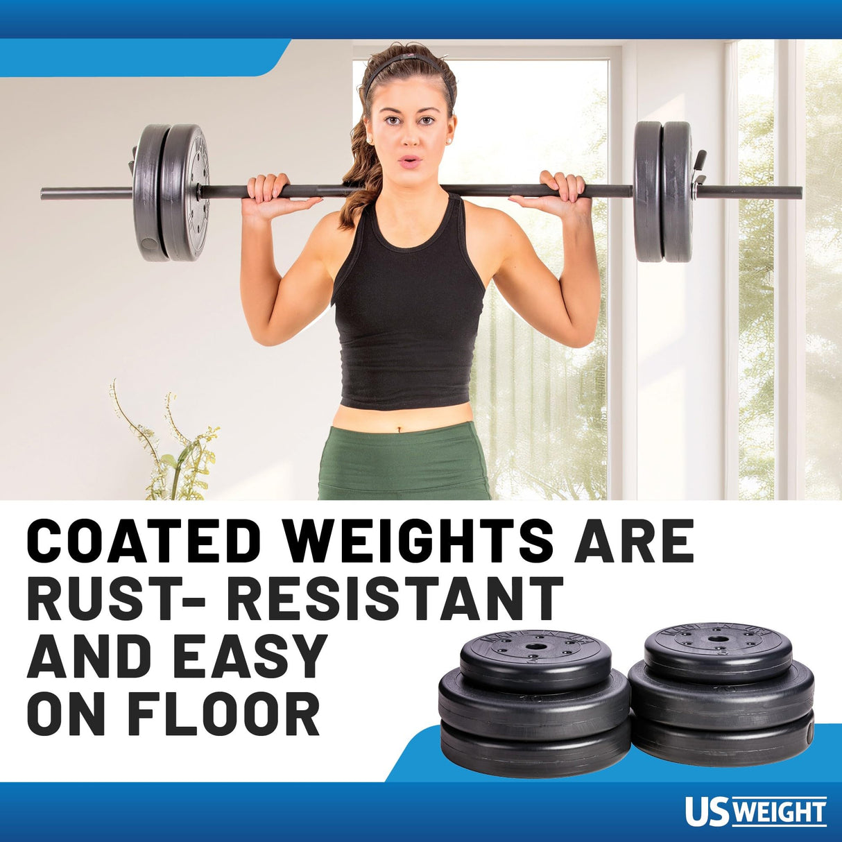 US Weight Barbell Set for home gym workout - Made in USA, Essential Home Gym Equipment for Strength Training