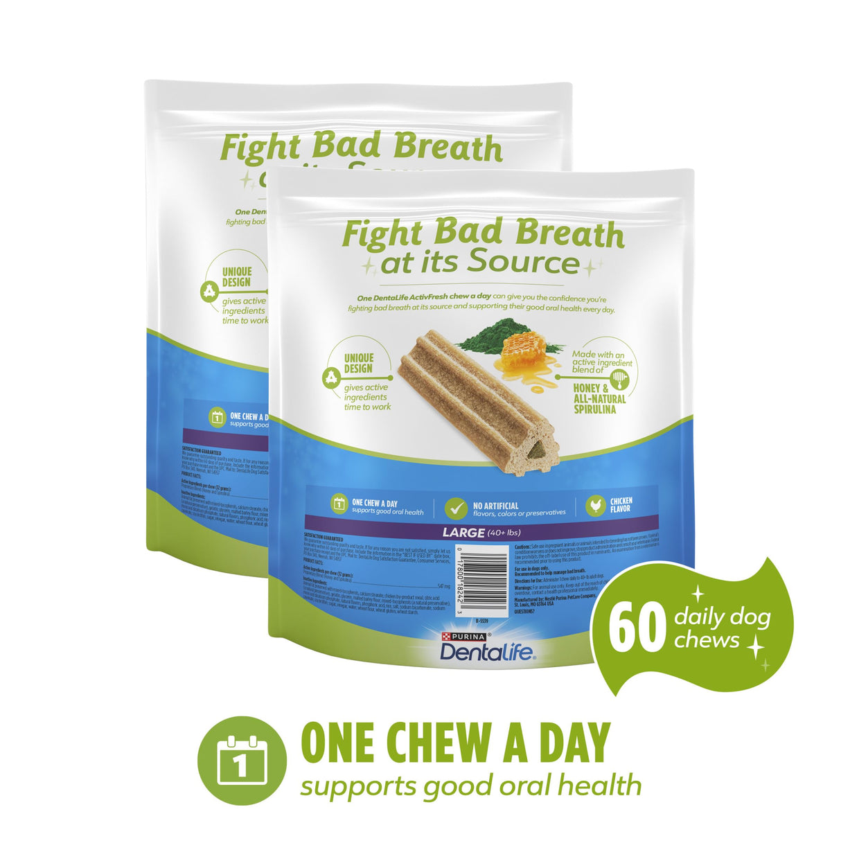 Purina DentaLife ActivFresh Chicken Flavor Large Breed Adult Dog Dental Chews – Multipack - 30 ct. Pouch