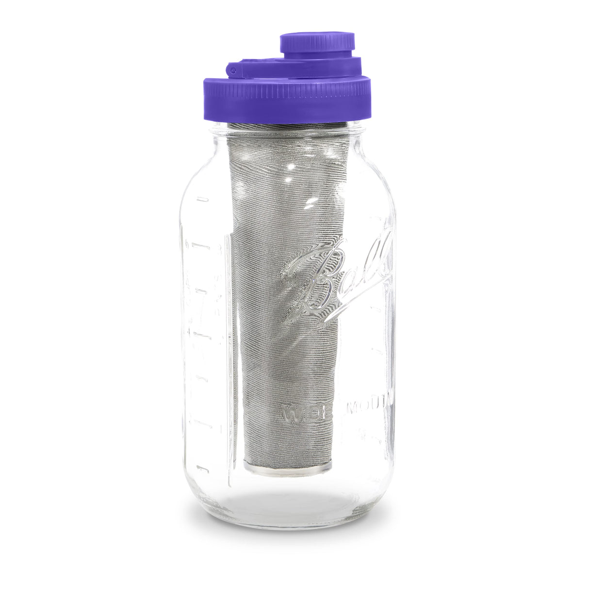 Brewing America Mason Jar Cold Brew Coffee Maker Infuser: Made in USA Wide Mouth Mason Jar with Screw Top Pour and Drinking Lid, Stainless Steel Filter - Coffee, Tea, Alcohol - 2 Quart 64 oz Blue Lid