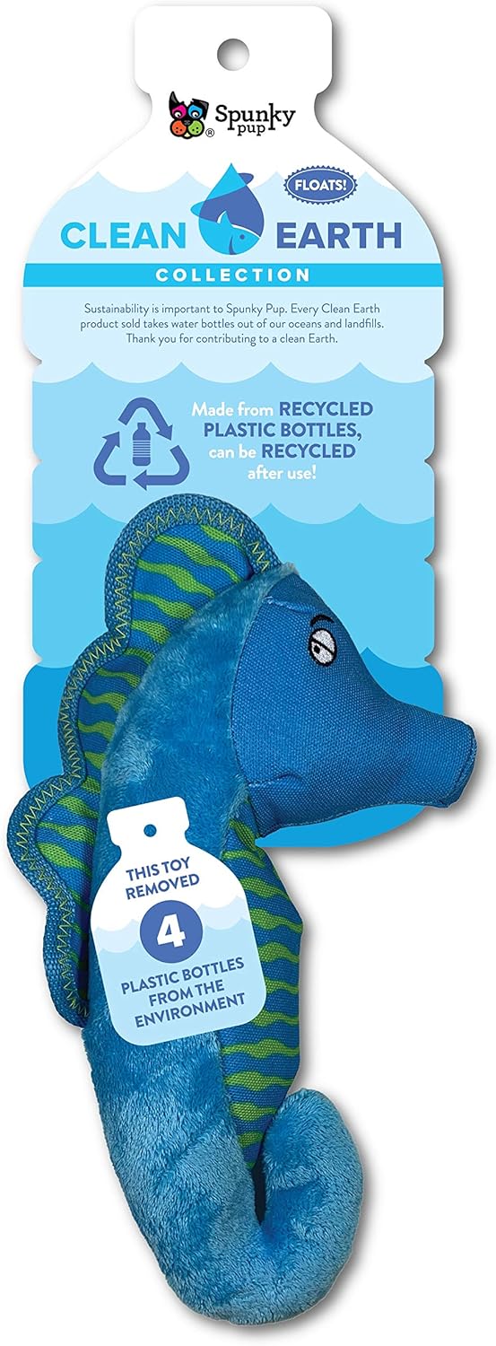Spunky Pup Clean Earth Recycled Seahorse Dog Toy | Made from 100% Recycled Water Bottles | Eco-Friendly | Squeaker | Plush Toy for Small to Medium Dogs | Made in The USA