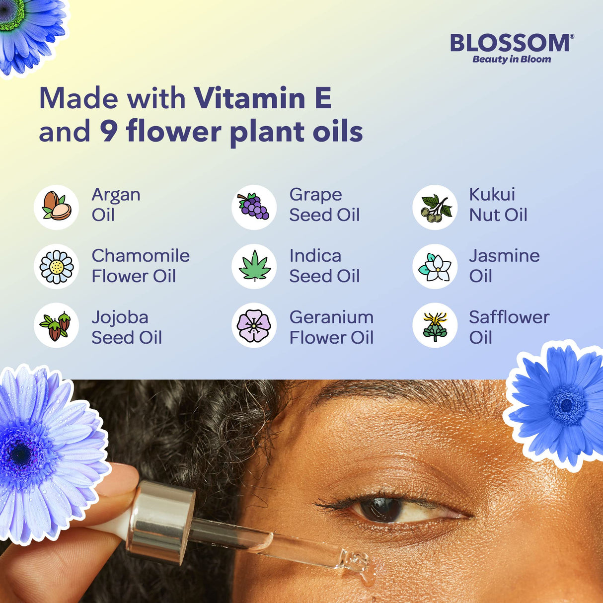 Blossom All Natural Eye Serum with Essential Oils, Organic Cruelty Free Moisturizing, Infused with Real Flowers, Made in USA, 0.5 fl. oz., Spring Bouquet