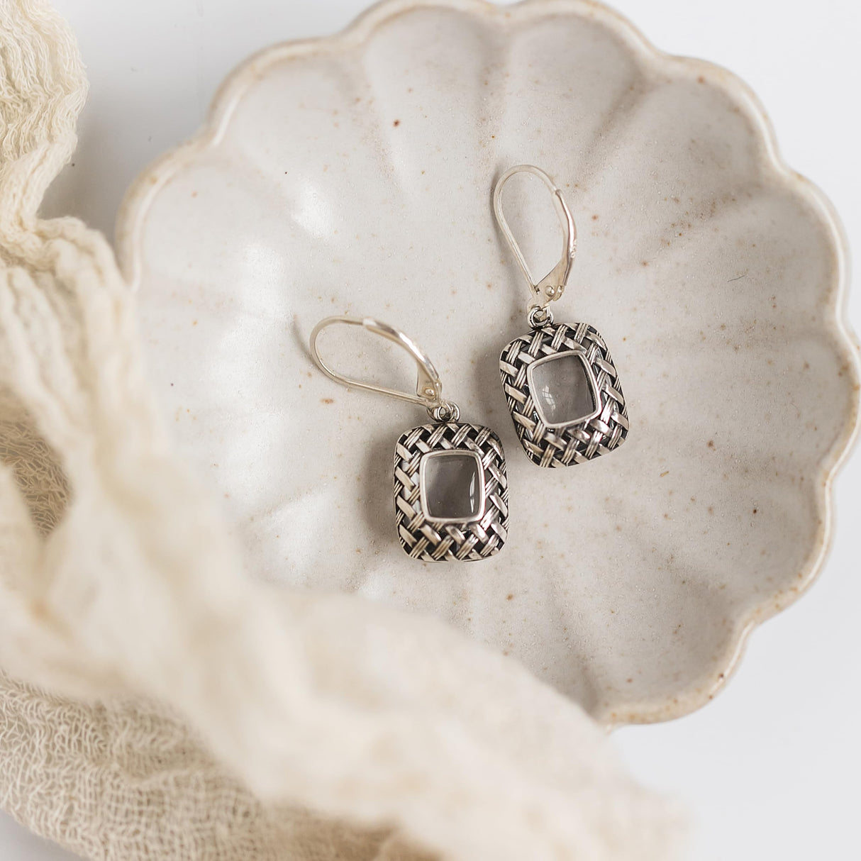 Bottled Up Designs Handmade Vintage Quilted Square Leverback Earrings, Sterling Silver, Eco Friendly, Made in USA, Birthday Gifts, Mothers Day, Women (Cobalt)