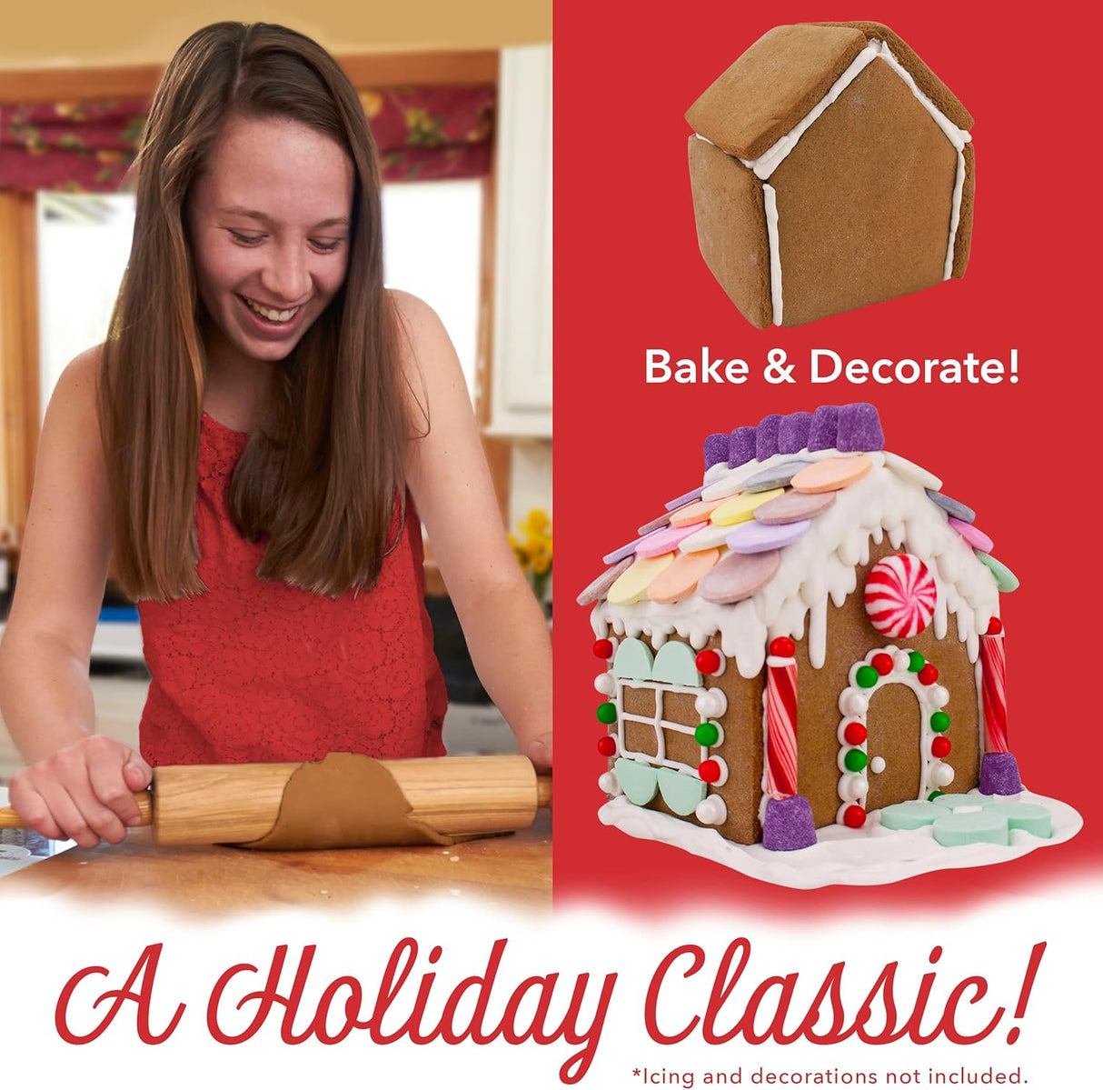 Mini Gingerbread House Cookie Cutter Set, Two Cookie Cutters with Recipe Card, Makes 4-1/2" Tall Gingerbread House Made in USA by Ann Clark