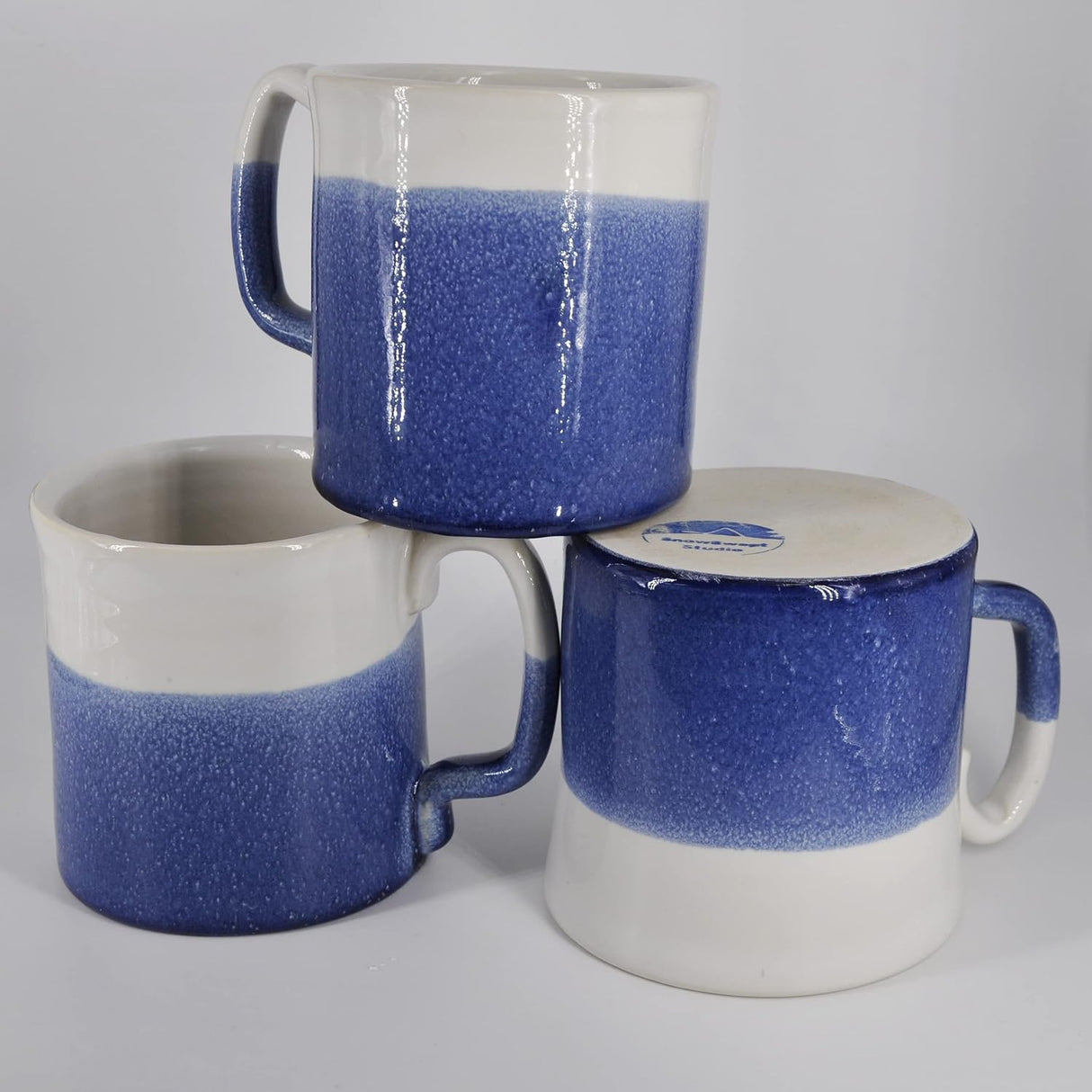 Handmade Ceramic Coffee Mug White and Blue 14oz