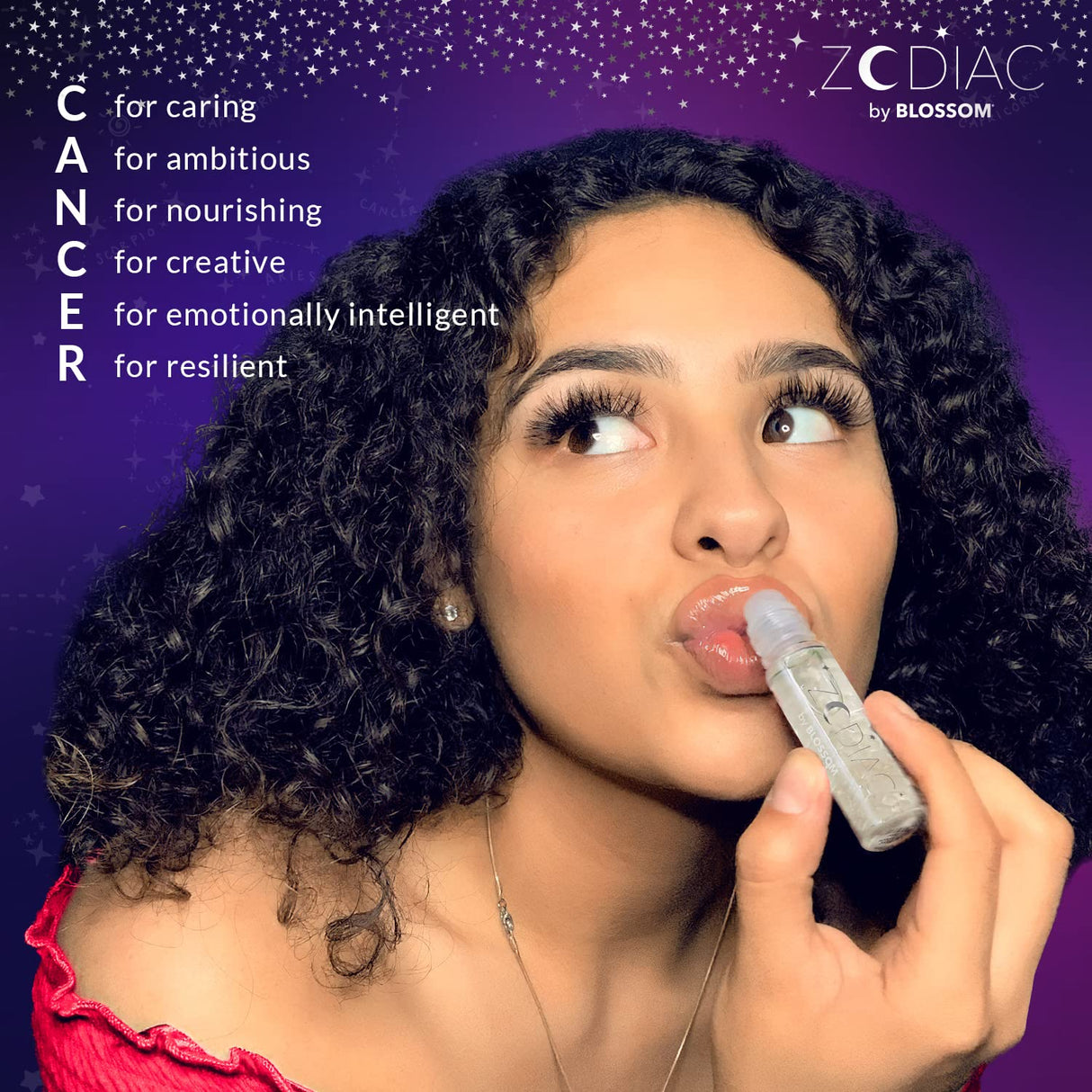 Blossom Zodiac Sign Roll-On Lip Gloss, Vanilla Scented + Moisturizing with Crystals, Made in USA, 0.20 fl. oz./5.9ml, Aquarius