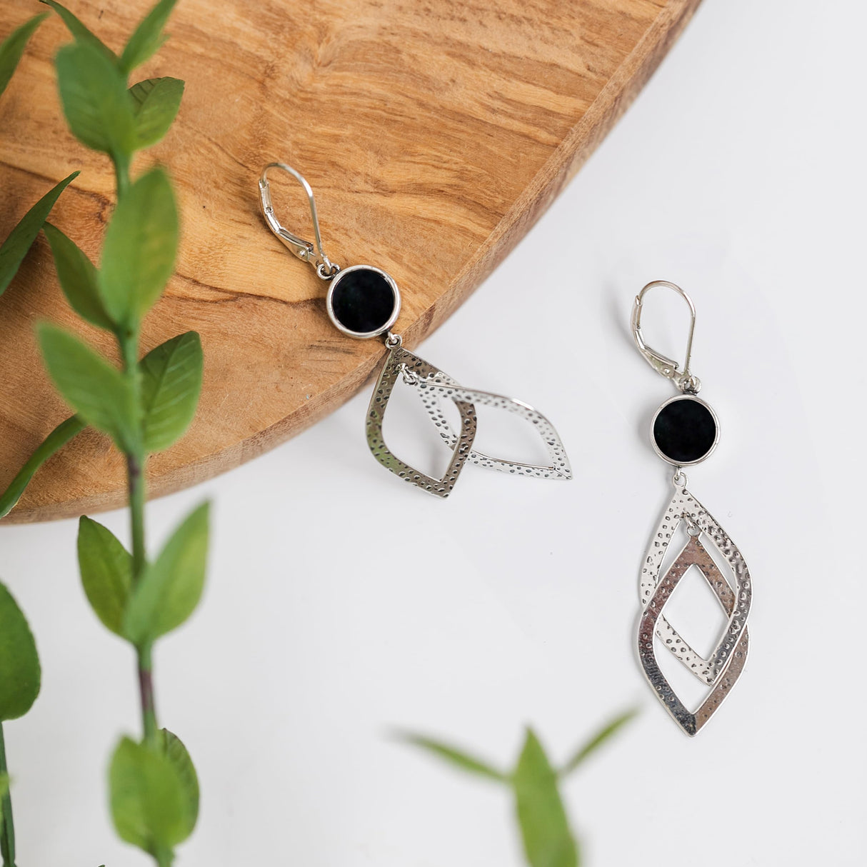 Bottled Up Designs Handmade Recycled Antique Glass and Sterling Silver Cascade Earrings (Olive Wine Bottle)