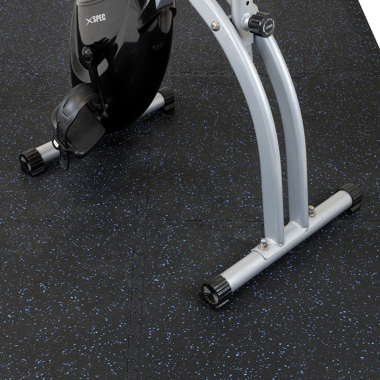 Xspec 8mm (5/16") Heavy Duty All Rubber Gym Mat Flooring Interlocking Rubber Tile, Made in USA, Grey/Black or Blue/Black, 24"X24"X0.3" (4-Pack, 16 sq. ft. Total)