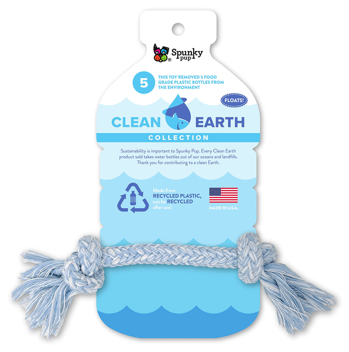 Spunky Pup Clean Earth Recycled Rope Dog Toy | Made in USA | Made from 100% Recycled Water Bottles, Small, Blue, (7121)