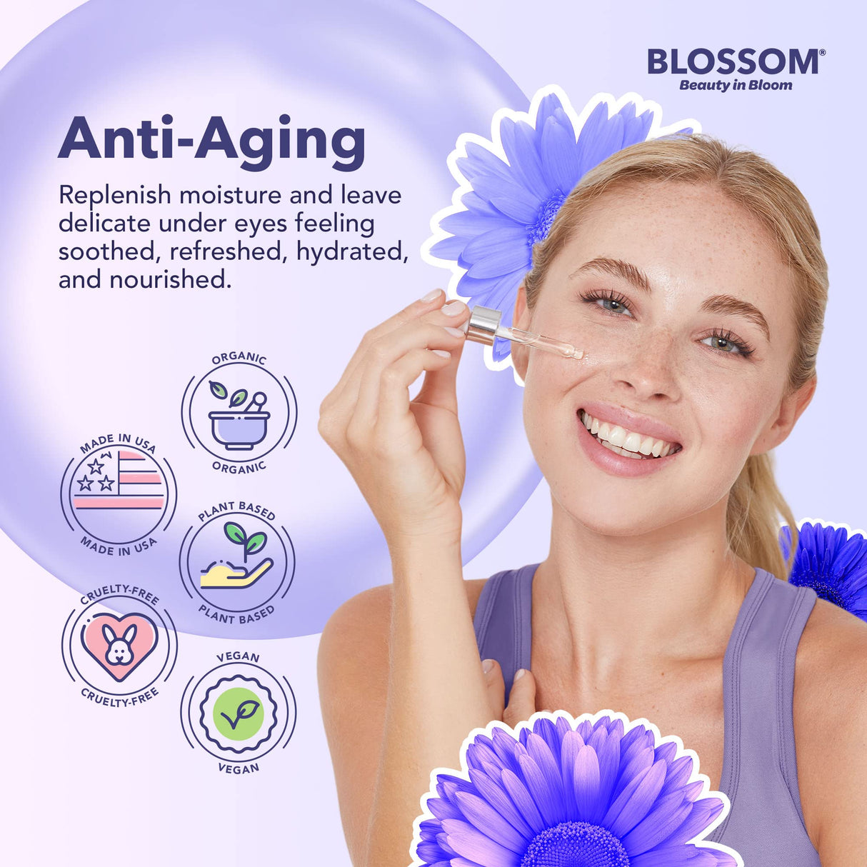 Blossom Unscented All Natural, Vegan, Cruelty Free Face Oil with Vitamin E, Infused with Real Flowers, Made in USA, 1 fl. oz., Spring Bouquet