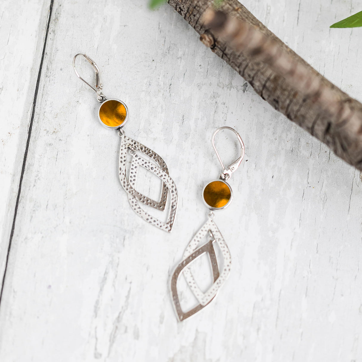 Bottled Up Designs Handmade Recycled Antique Glass and Sterling Silver Cascade Earrings (Olive Wine Bottle)