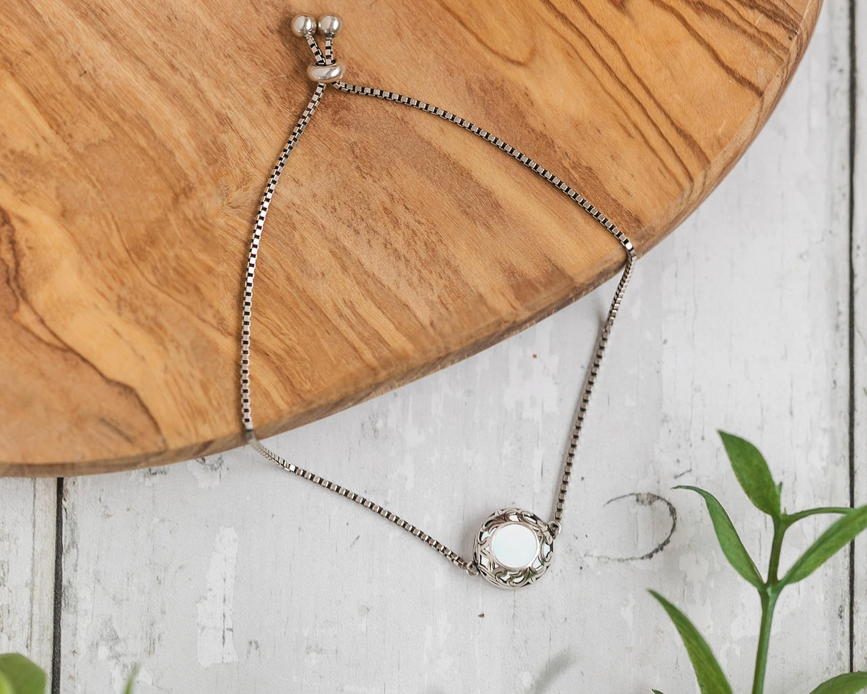 Bottled Up Designs Handmade Vintage Lace Adjustable Slider Bracelet, Recycled Glass, Sterling Silver, Eco Friendly, Made in USA, Birthday Gifts, Mothers Day, Women (Olive Wine Bottle)