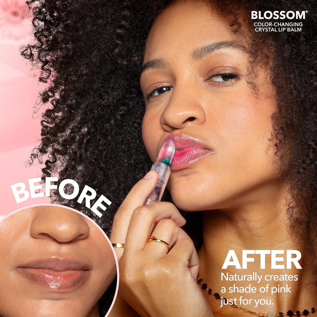 Blossom Moisturizing pH Color Changing Shimmering Lip Balm Sparkle Lip Stain Tint, Infused with Real Flowers, 3g, Electric Pink