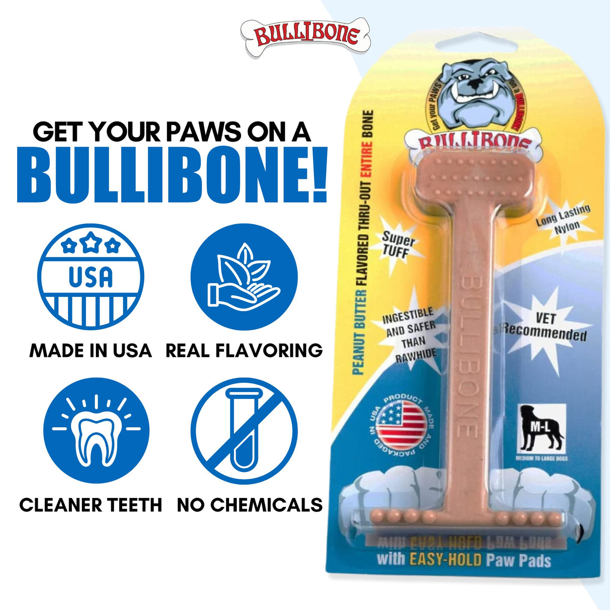 Bullibone Nylon Dog Chew Toy Nylon Bone - Improves Dental Hygiene, Easy to Grip Bottom, and Permeated with Flavor (Bacon, Large - 2 Pack)