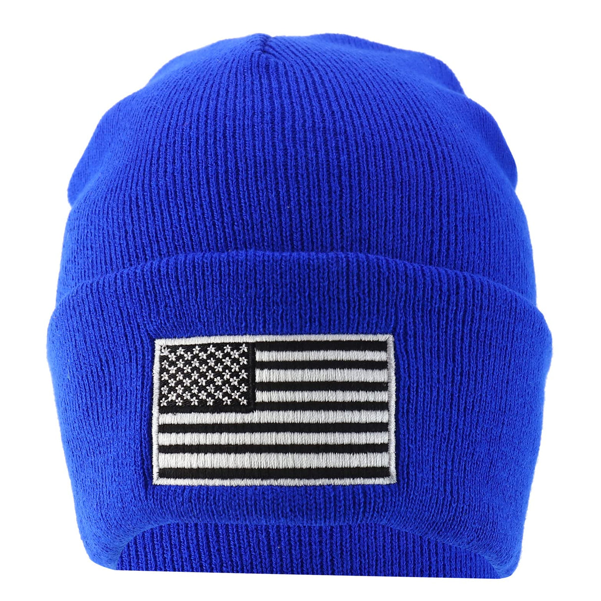 Made in USA Grey American Flag Embroidered Knit Cuff Long Beanie